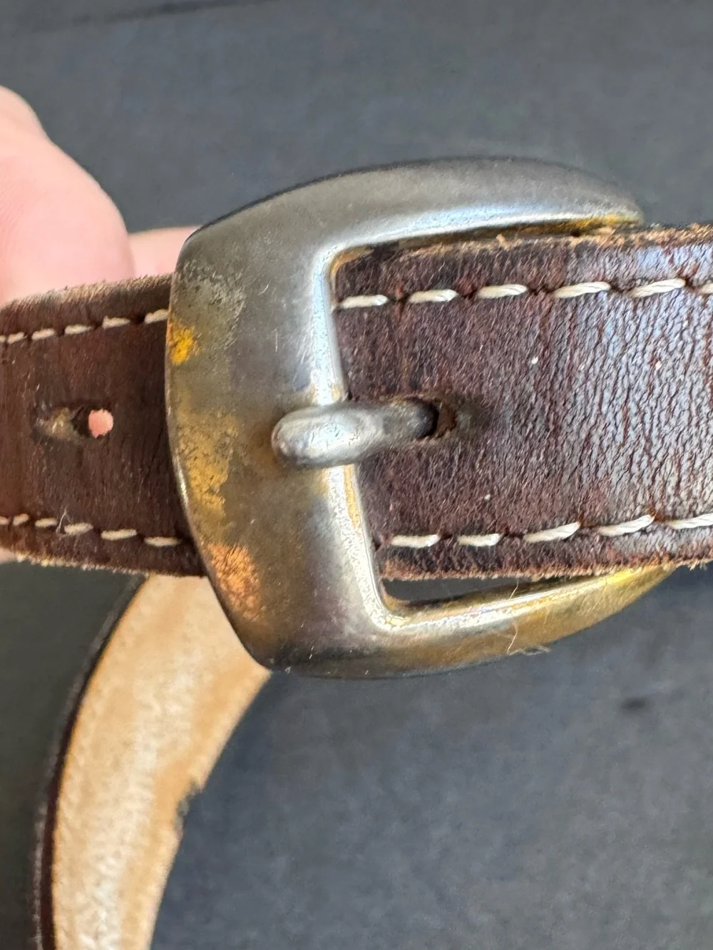 Vintage Brown Leather Belt Stitched Western Detail Unisex Womens Medium